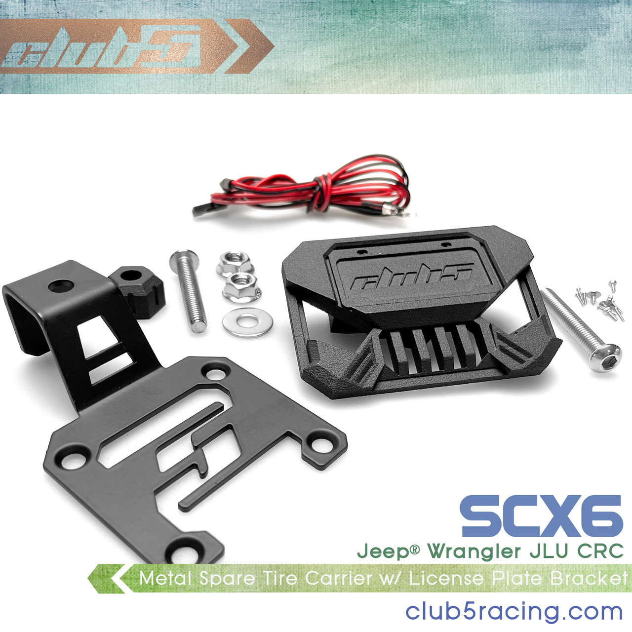 Spare Tire Carrier w/ License Plate Bracket ( Brake Light ) for SCX6 Jeep JLU Wrangler