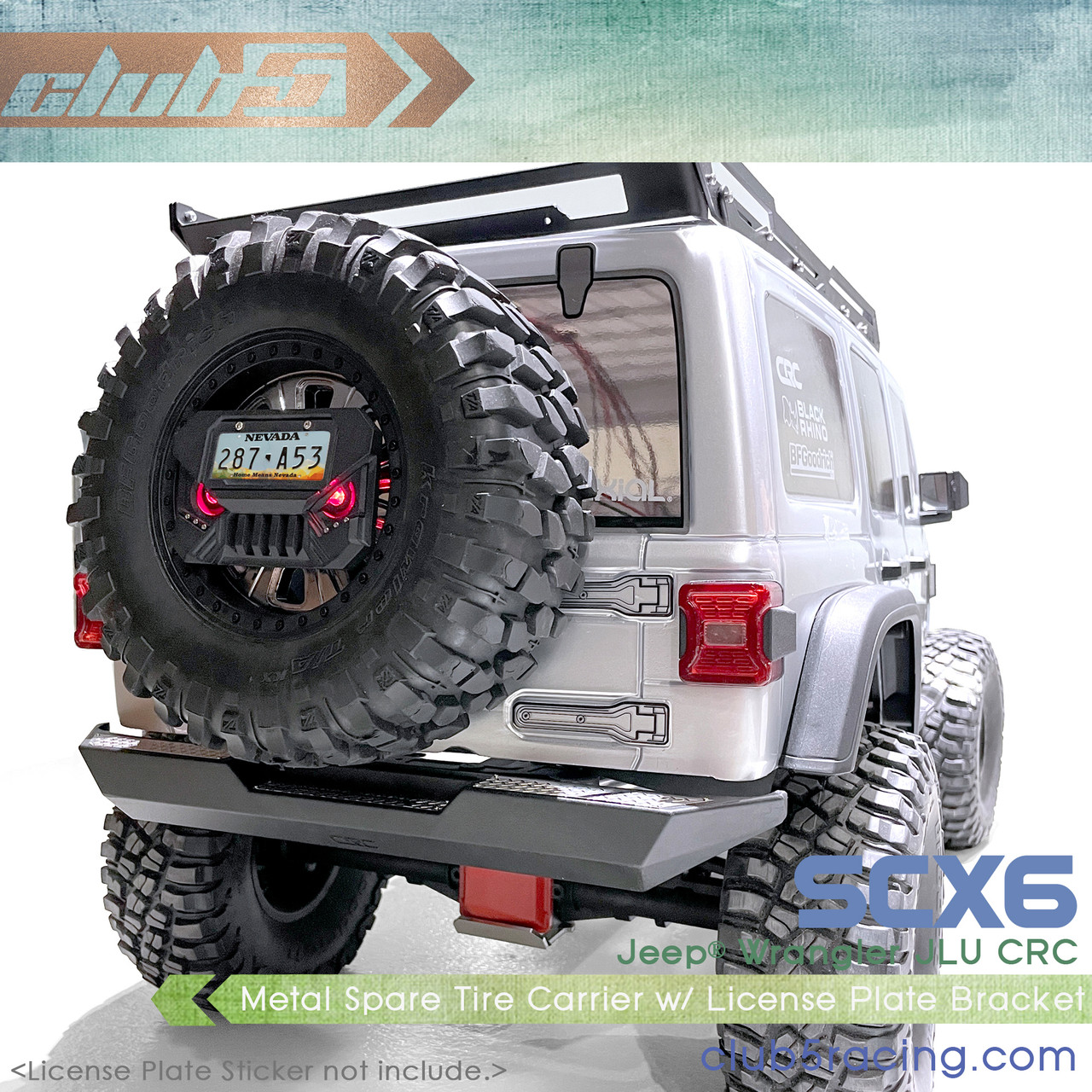 Spare Tire Carrier w/ License Plate Bracket ( Brake Light ) for SCX6 Jeep JLU Wrangler