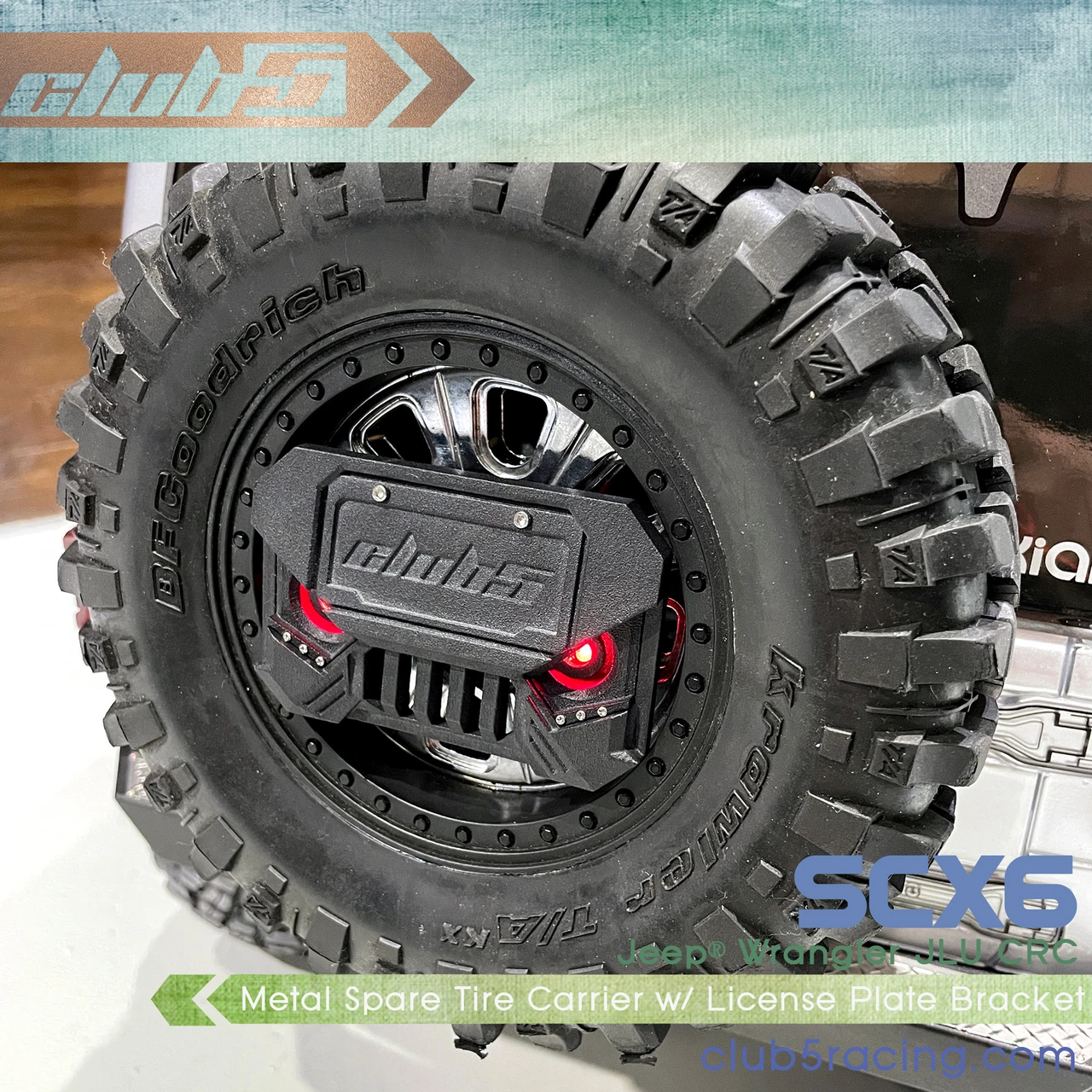 Spare Tire Carrier w/ License Plate Bracket ( Brake Light ) for SCX6 Jeep JLU Wrangler