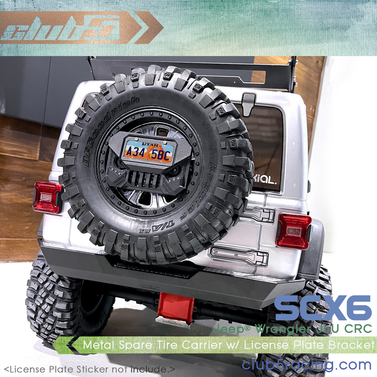 Spare Tire Carrier w/ License Plate Bracket ( Brake Light ) for SCX6 Jeep JLU Wrangler