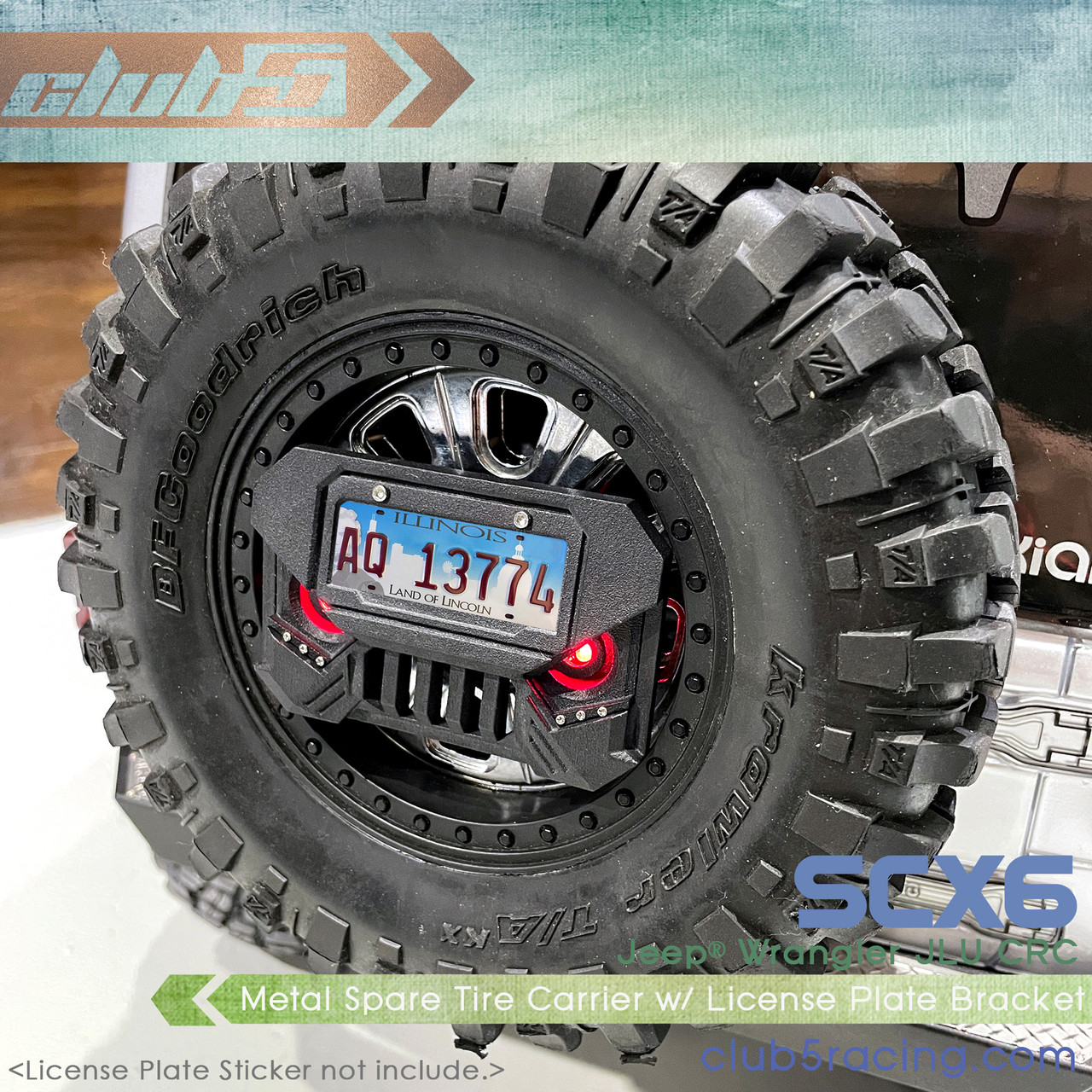 Spare Tire Carrier w/ License Plate Bracket ( Brake Light ) for SCX6 Jeep JLU Wrangler