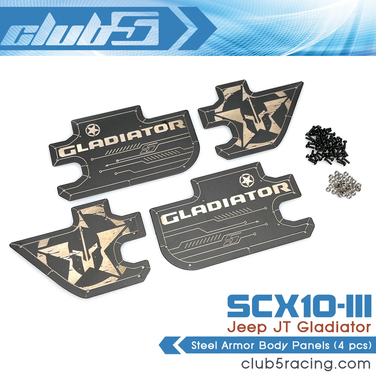 Steel Armor Panels ( Side Doors ) for SCX10 III Jeep JT Gladiator ( 4 pcs )