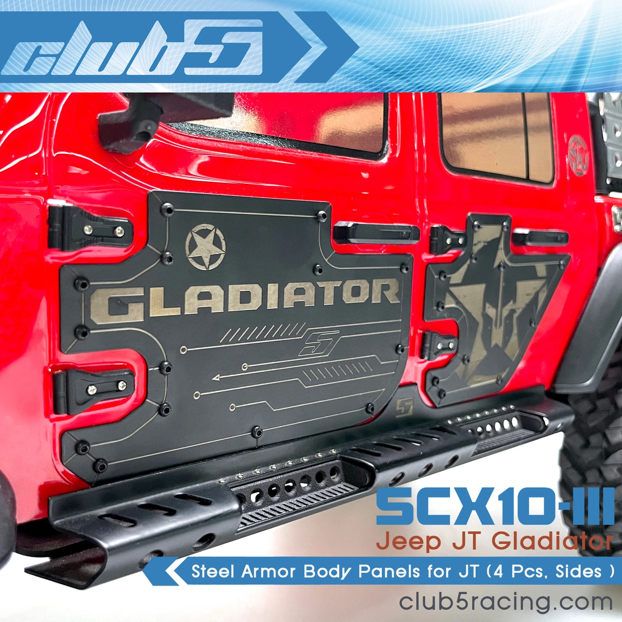 Steel Armor Panels ( Side Doors ) for SCX10 III Jeep JT Gladiator ( 4 pcs )