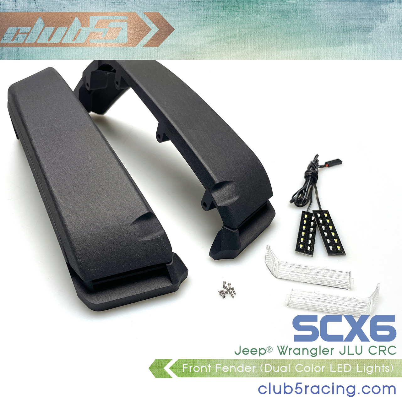 Front Fender ( Dual Color LED Lights ) for SCX6 Jeep JLU Wrangler