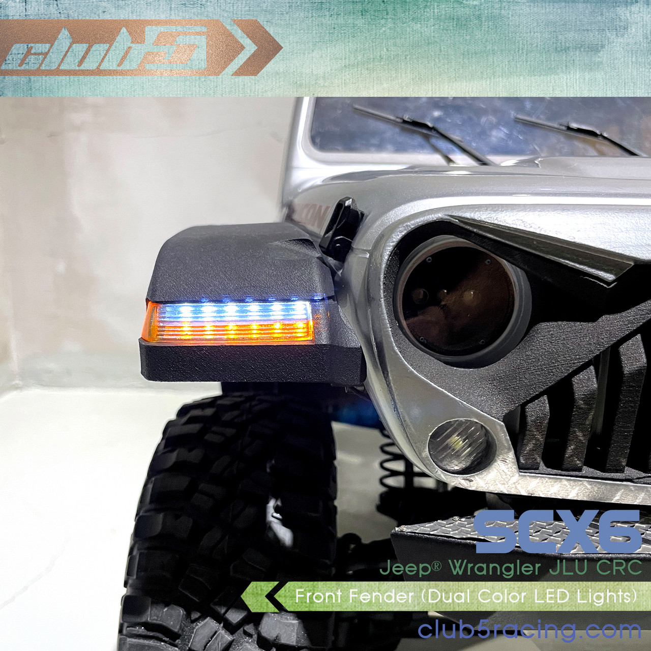 Front Fender ( Dual Color LED Lights ) for SCX6 Jeep JLU Wrangler