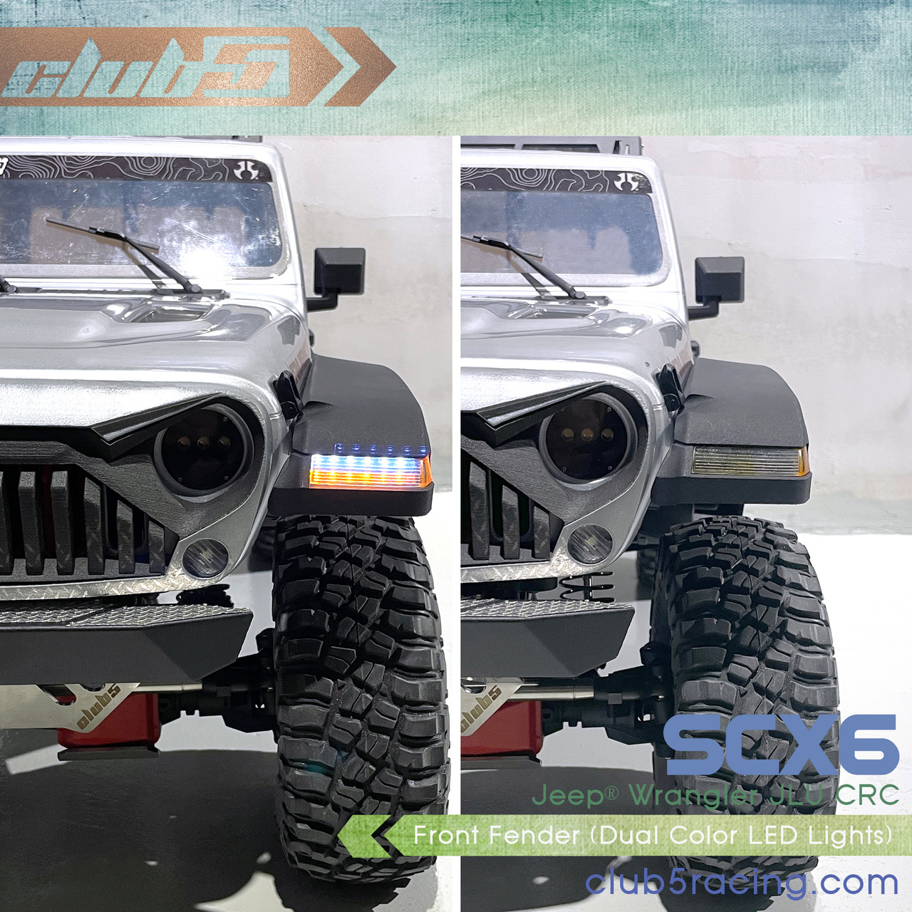 Front Fender ( Dual Color LED Lights ) for SCX6 Jeep JLU Wrangler