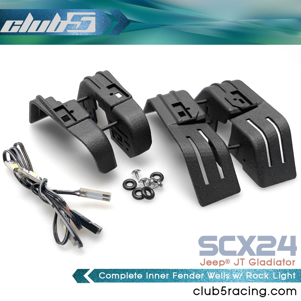 Complete Inner Fender Wells w/ Rock Light  for Axial SCX24 JT Gladiator