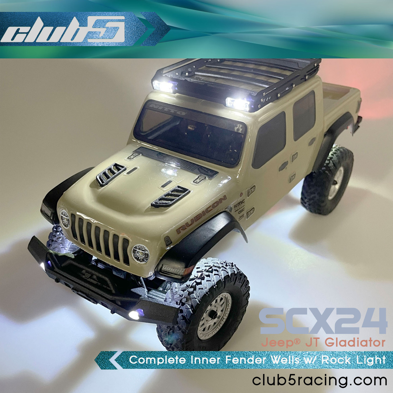 Complete Inner Fender Wells w/ Rock Light  for Axial SCX24 JT Gladiator