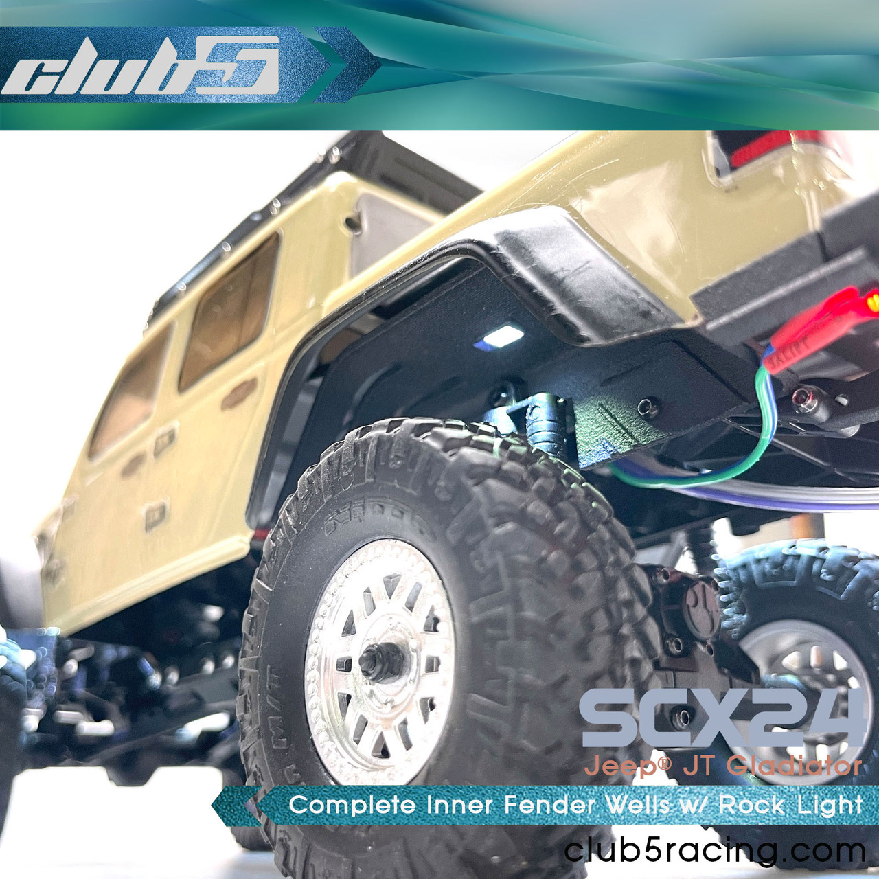 Complete Inner Fender Wells w/ Rock Light  for Axial SCX24 JT Gladiator