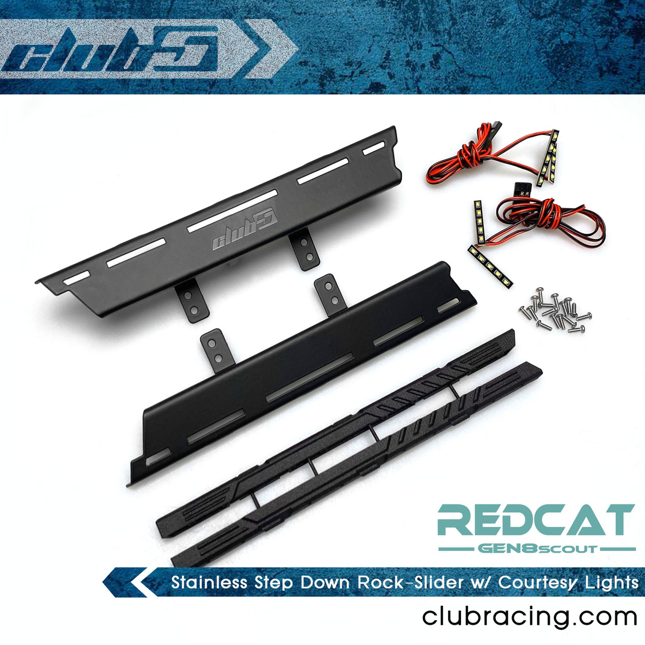 Stainless Step Down Rock-Slider w/ Courtesy Lights for Redcat GEN8