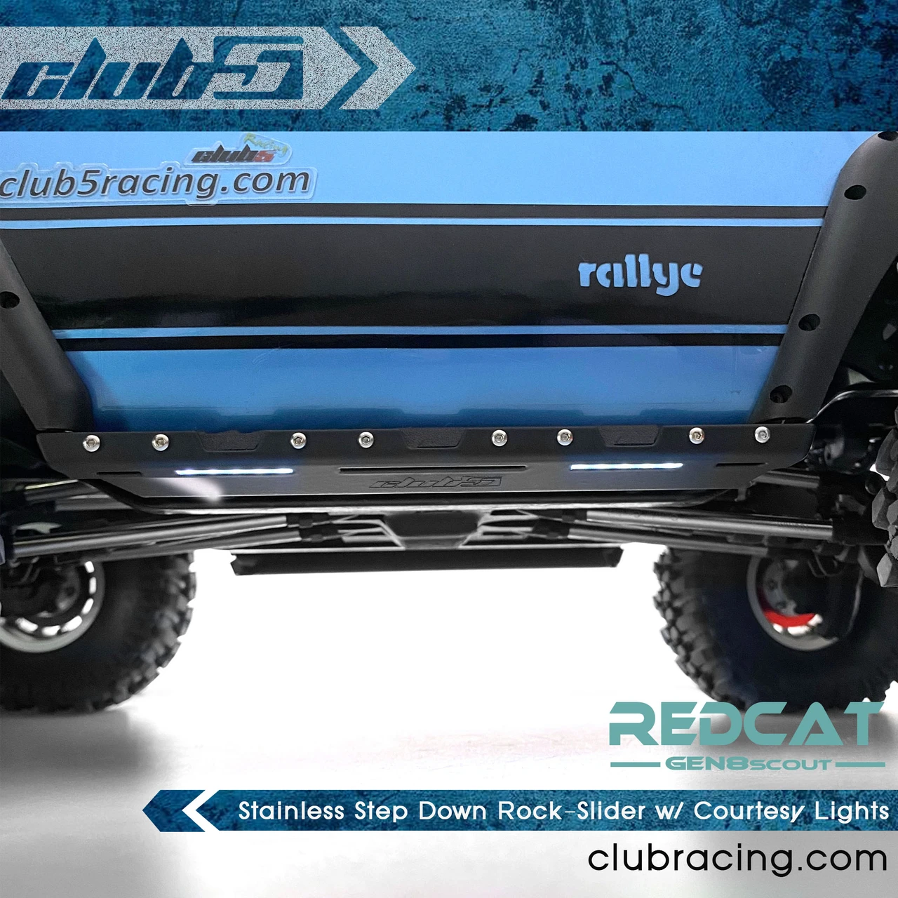 Stainless Step Down Rock-Slider w/ Courtesy Lights for Redcat GEN8
