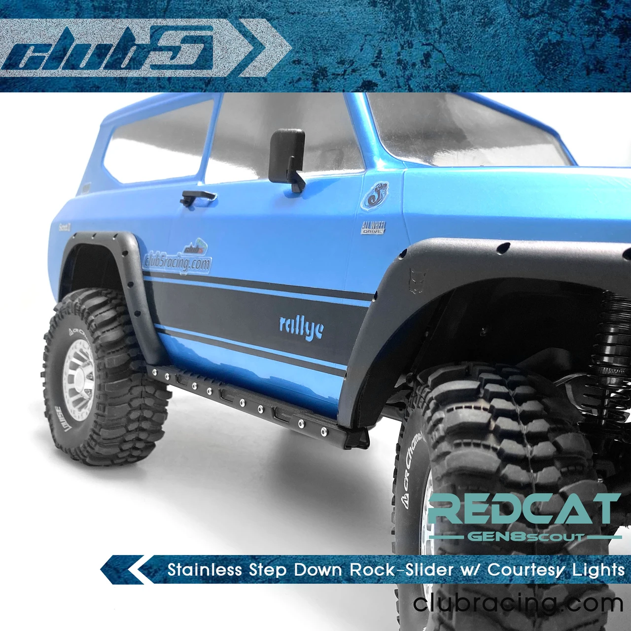 Stainless Step Down Rock-Slider w/ Courtesy Lights for Redcat GEN8