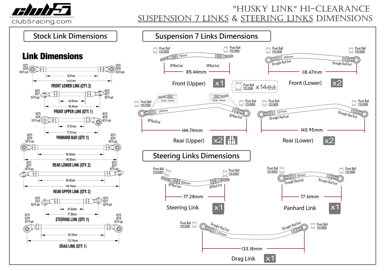 "Husky Link" HD M4 Steering Links Kit for TRX-4 1979 K10