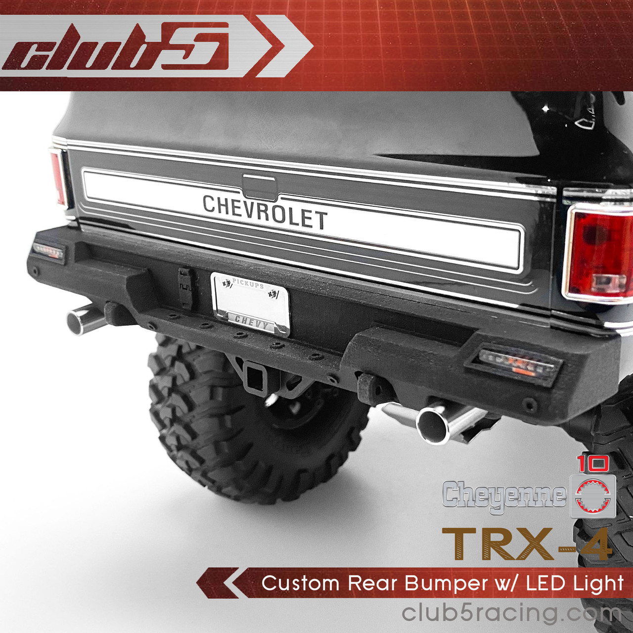 Custom Rear Bumper w/ LED Light for TRX-4 1979 K10