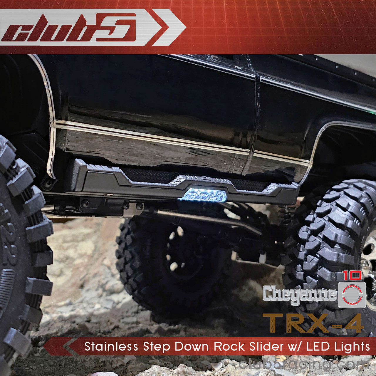 Stainless Step Down Rock Slider w/ LED Lights for TRX-4 1979 K10