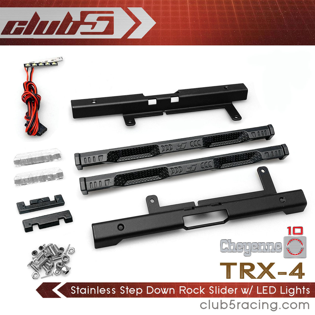 Stainless Step Down Rock Slider w/ LED Lights for TRX-4 1979 K10