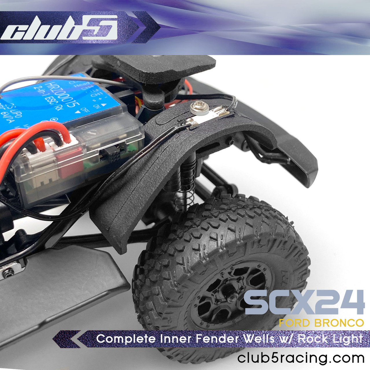 Complete Inner Fender Wells w/ Rock Light for Axial SCX24 Bronco