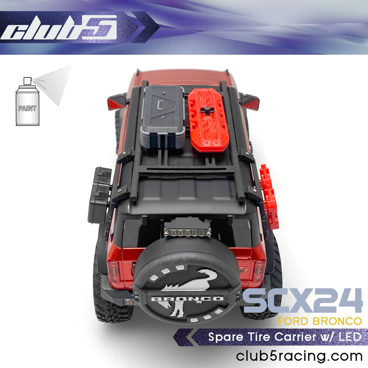 Spare Tire Carrier w/ LED for SCX24 Bronco