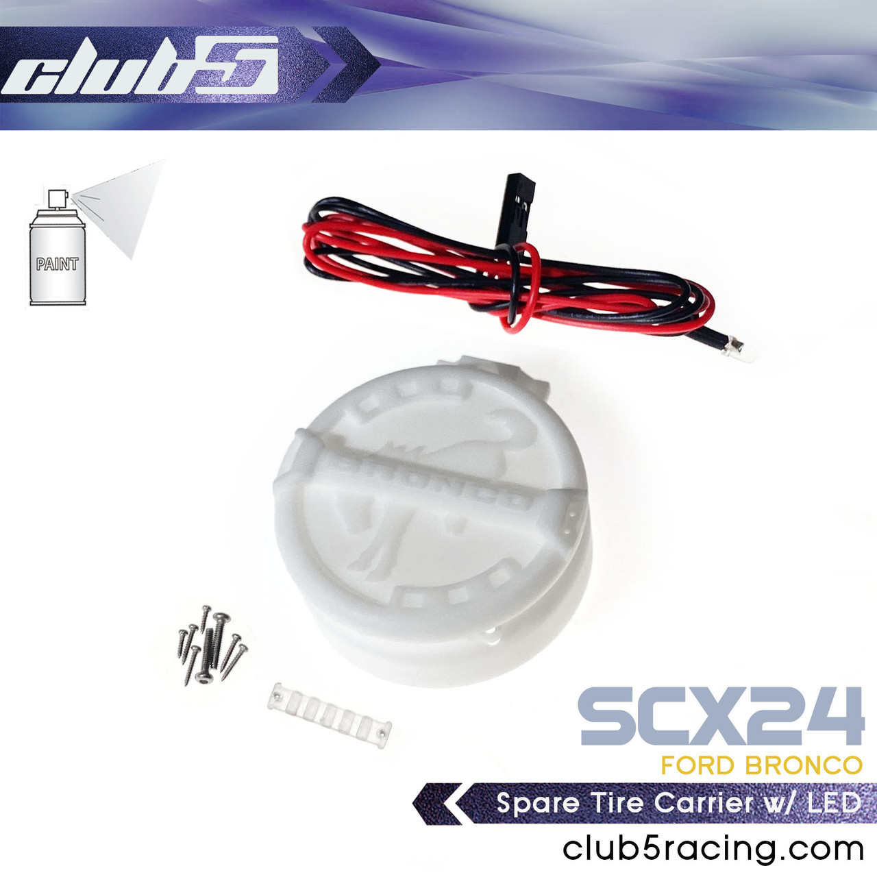 Spare Tire Carrier w/ LED for SCX24 Bronco