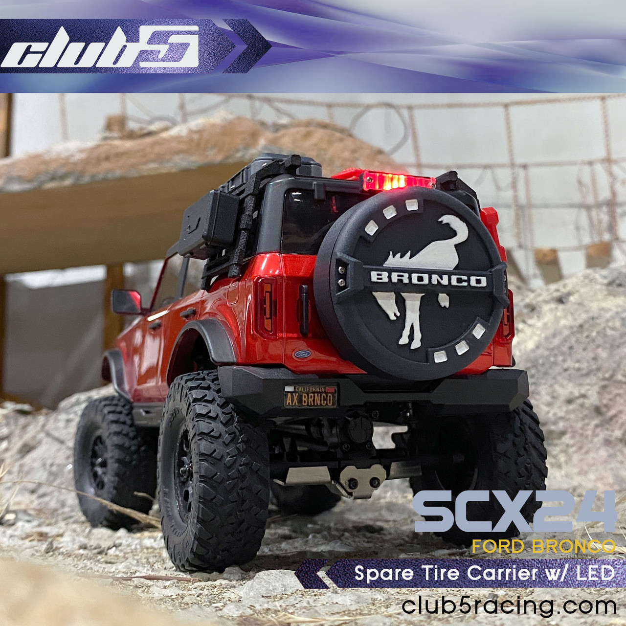 Spare Tire Carrier w/ LED for SCX24 Bronco