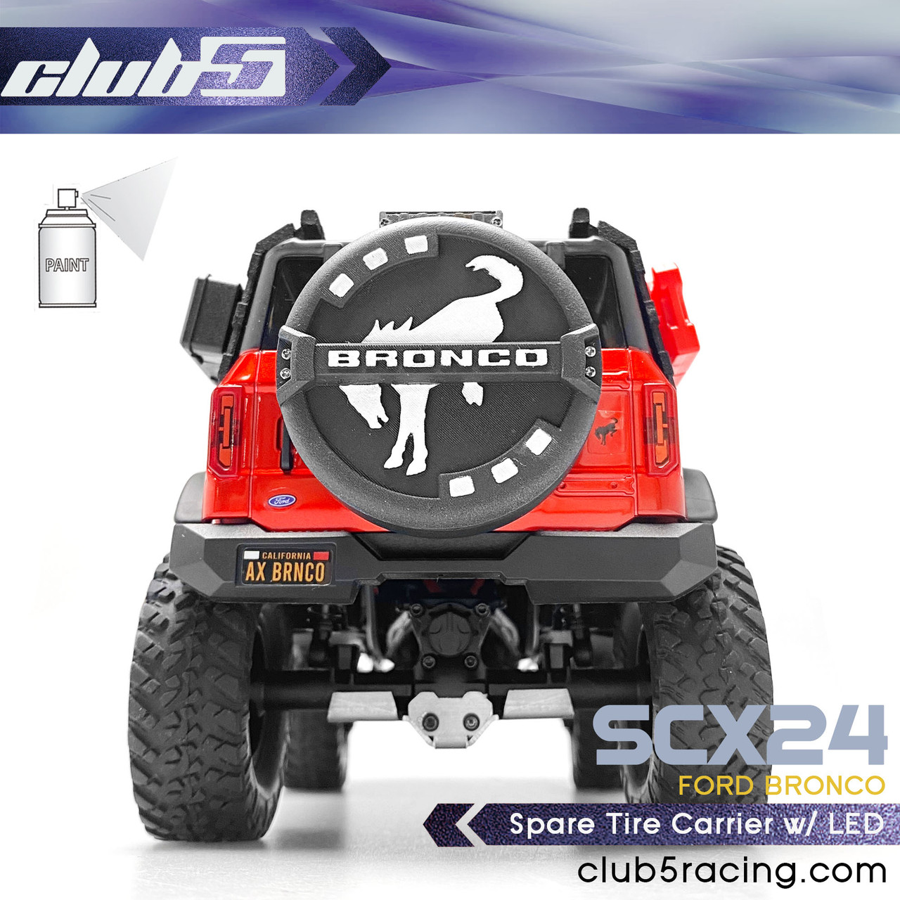 Spare Tire Carrier w/ LED for SCX24 Bronco