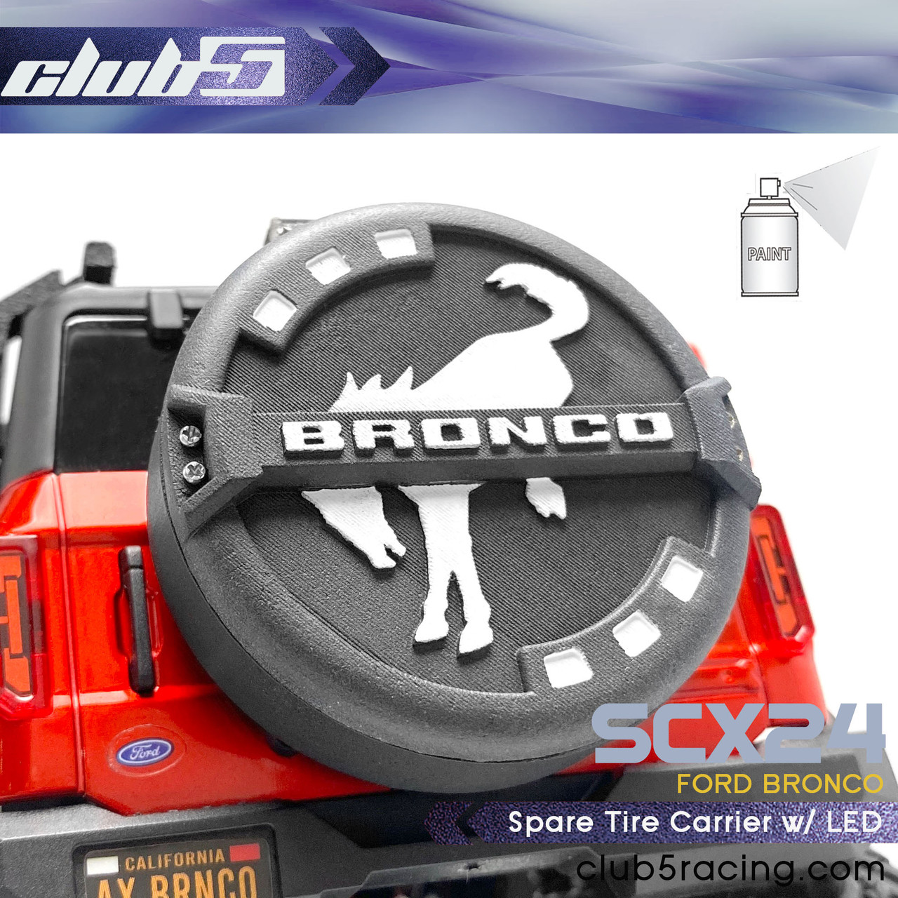 Spare Tire Carrier w/ LED for SCX24 Bronco