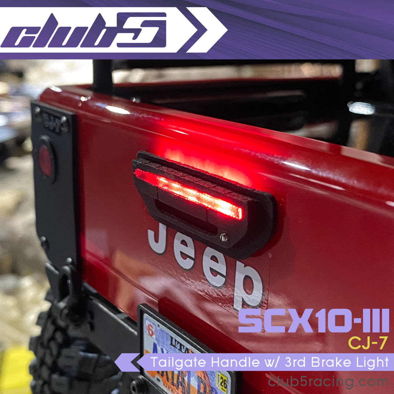 Tailgate Handle w/ 3rd Brake Light for SCX10 III Jeep CJ-7