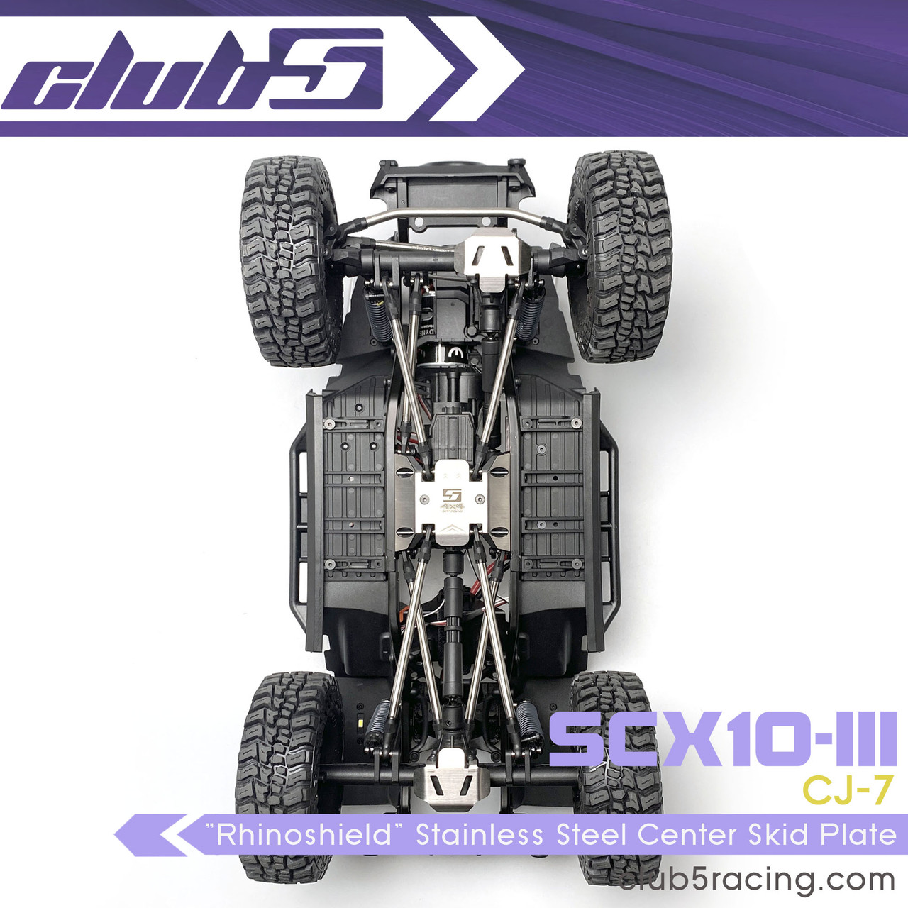 "Rhinoshield" Stainless Steel Center Skid Plate For SCX10III Jeep CJ-7