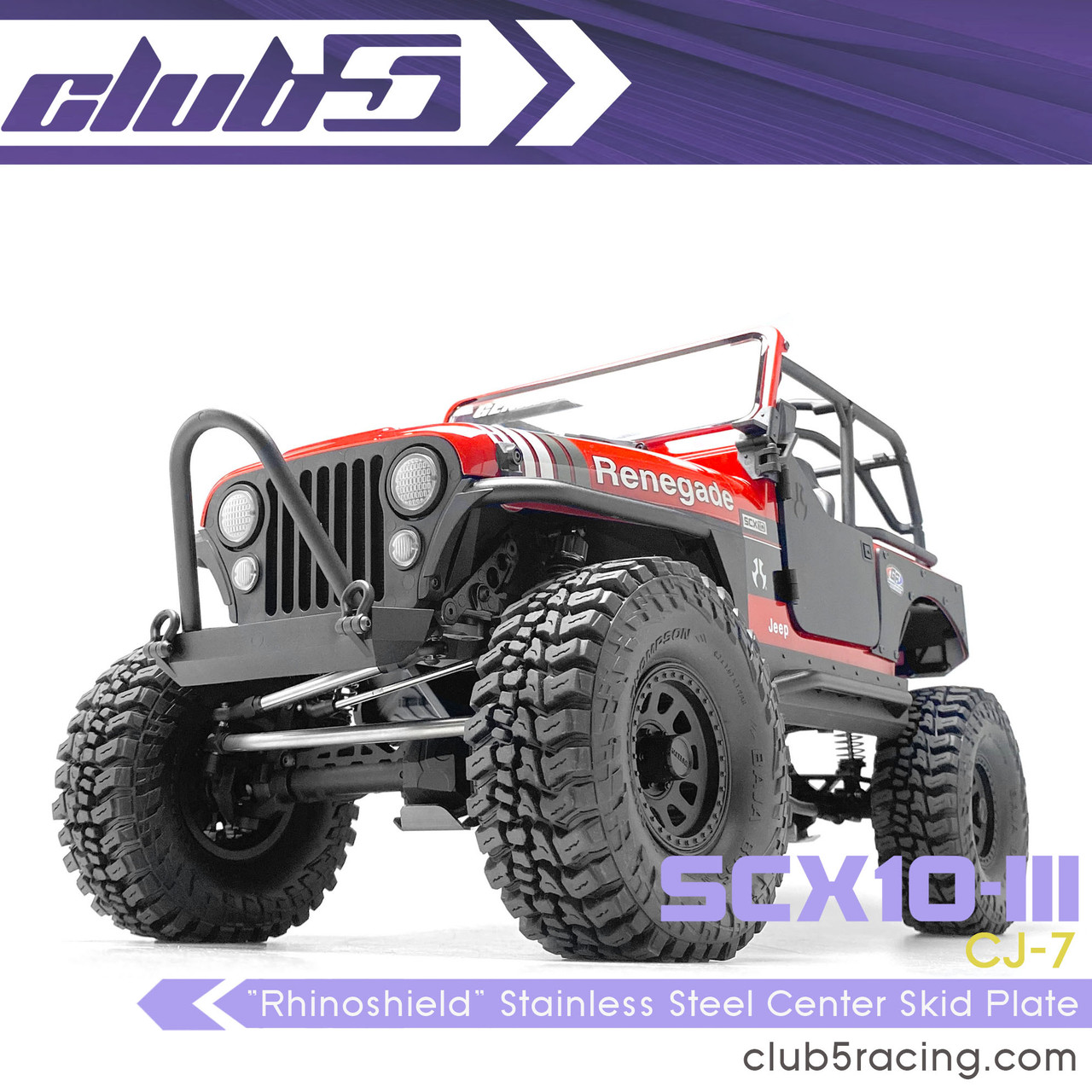 "Rhinoshield" Stainless Steel Center Skid Plate For SCX10III Jeep CJ-7
