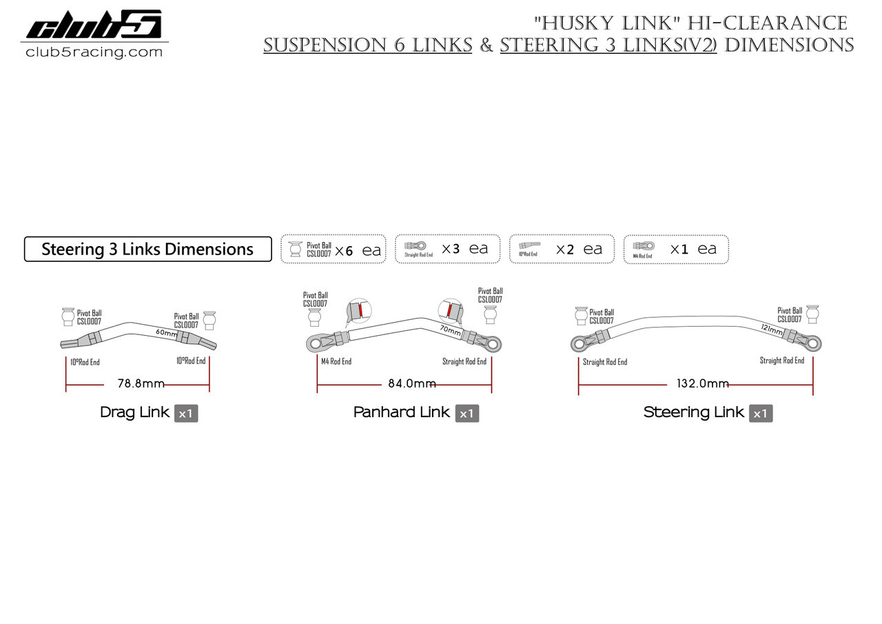 "Husky Link" HD M4 Steering Links Kit for Redcat Fusion / Ascent ( V2 )
