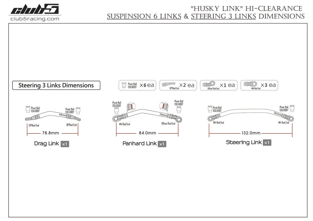 "Husky Link" HD M4 Steering Links Kit for Redcat Fusion / Ascent ( V2 )