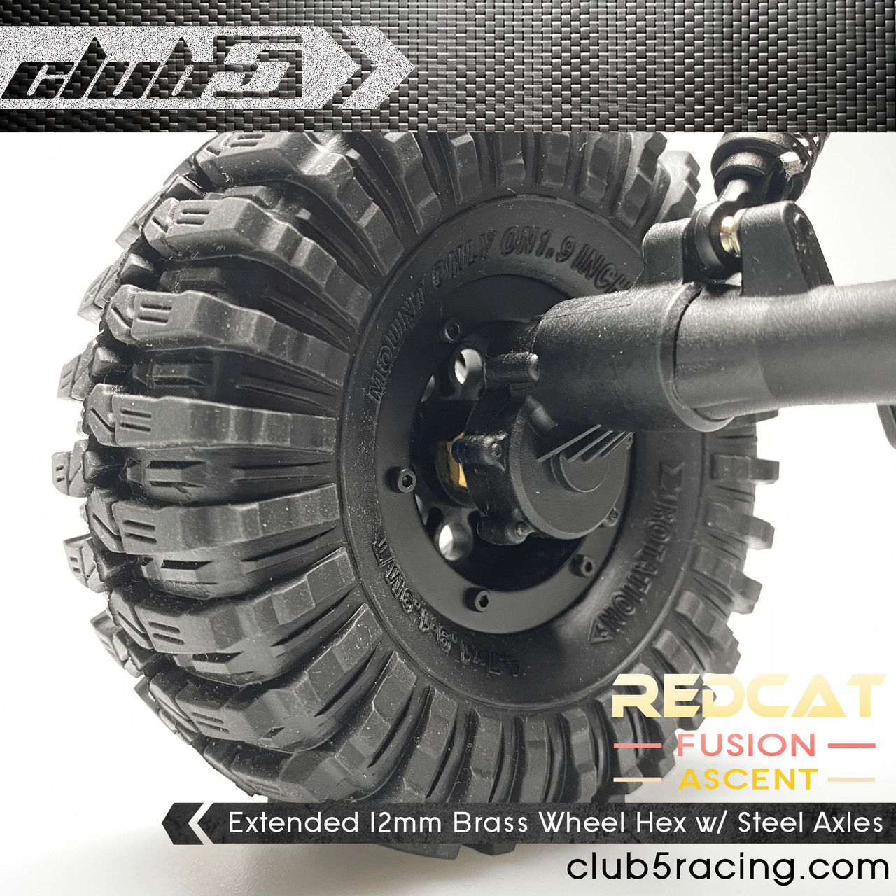 Extended 12mm Brass Wheel Hexes w/ Steel Stub Axles for Redcat Fusion / Ascent