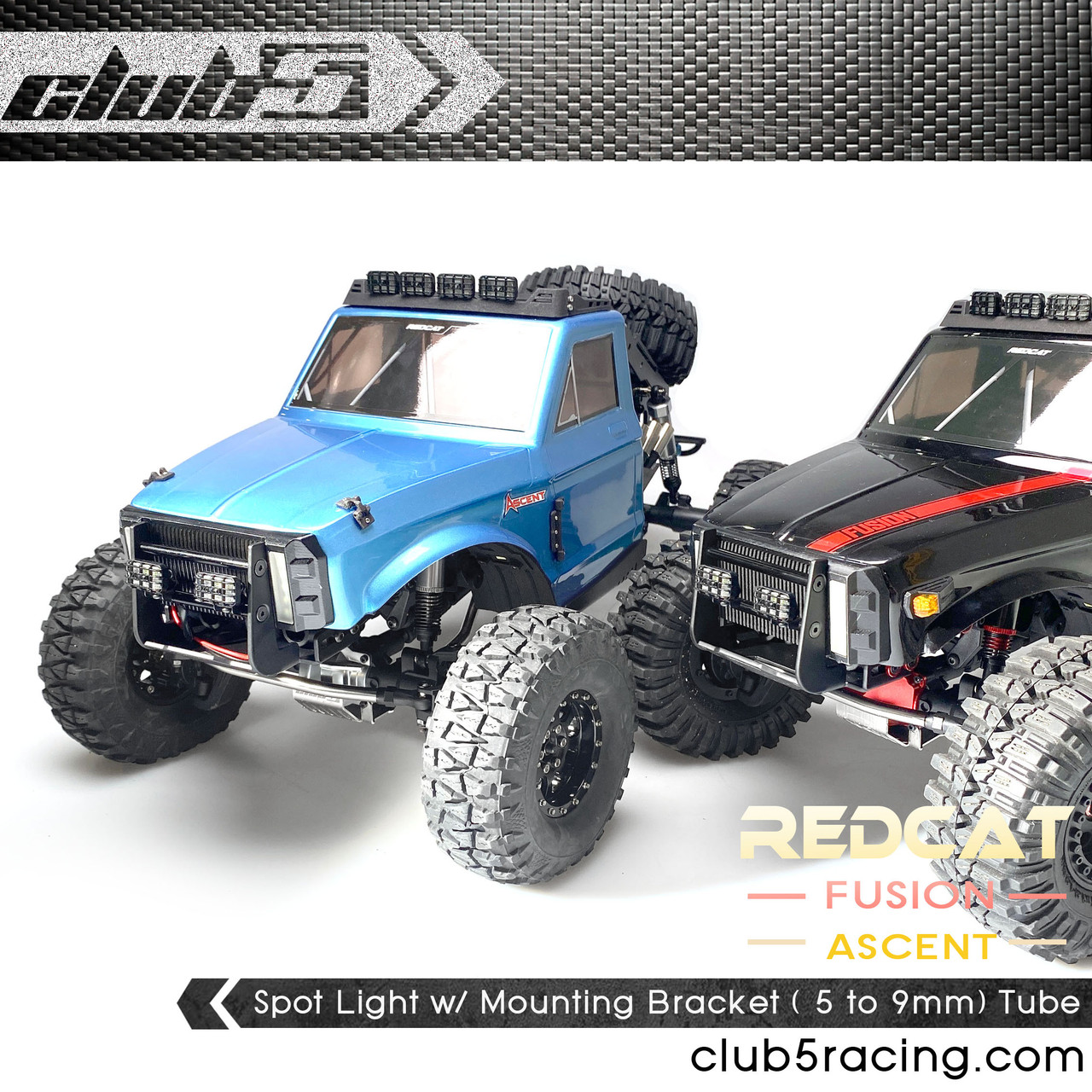 Dual Spot Lights w/ LED for Club 5 Steel Front Bumper / Redcat Ascent / Fusion