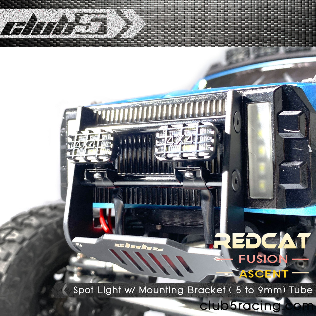 Dual Spot Lights w/ LED for Club 5 Steel Front Bumper / Redcat Ascent / Fusion