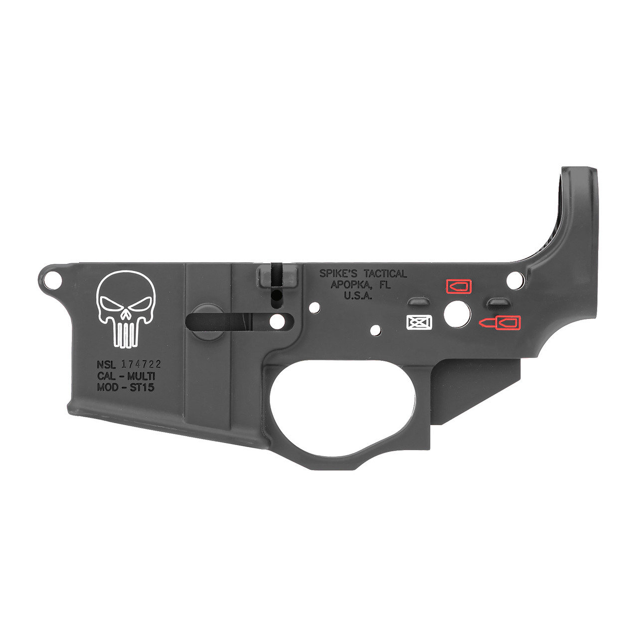 Spike's Tactical Punisher Logo Color Filled Stripped Lowers CALIFORNIA LEGAL - .223/5.56