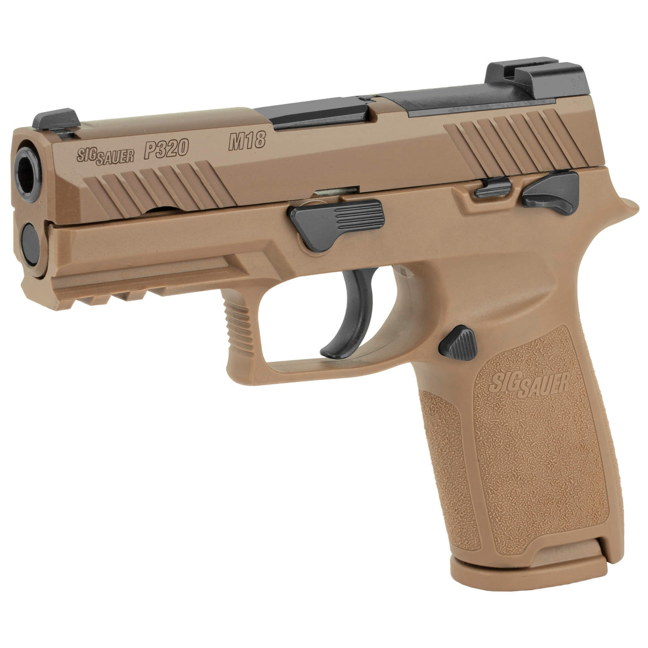 Sig Sauer P320 M18 in 9mm Coyote Tan Angled View