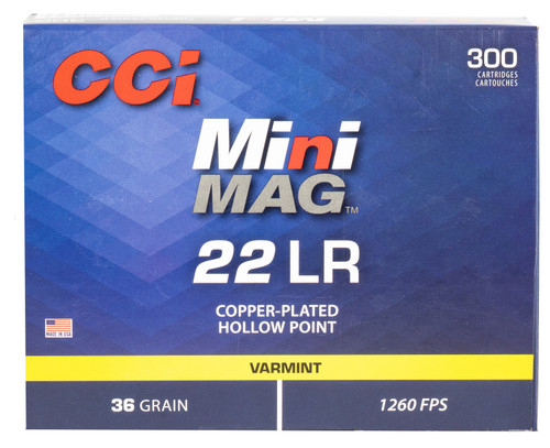 CCI Mini-Mag Varmint 22 LR Ammo - 36 Grain | HP | 300rd Pack