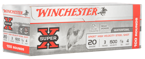 Winchester Super X 20 Gauge Ammo - 3" | 7/8 oz | #4 Steel Shot | 100rd Box