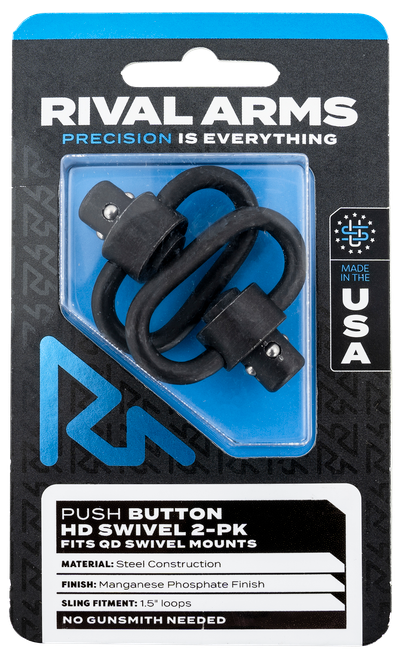 Rival Arms RA-RA92S1A HD Swivel Set Black Manganese Phosphate Steel with 1.5" Loops & Push Button