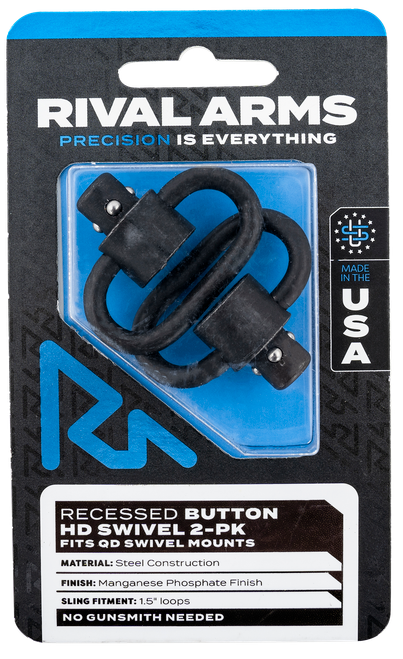 Rival Arms RA-RA92S2A HD Swivel Set Black Manganese Phosphate Steel with 1.5" Loops & Recessed Button