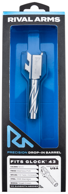 Rival Arms RARA20G301D Precision V1 Match Grade 9MM Luger 3.41" Fluted Stainless Steel, Fits Glock 43/43X