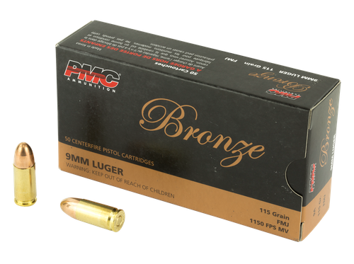 PMC Bronze 9mm Luger Ammo - 115 Grain | FMJ | 50rd Box