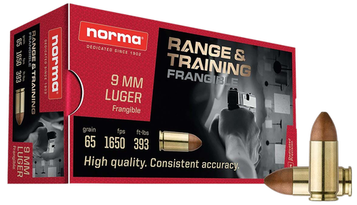 Norma Range & Training 9mm Luger Ammo - 65 Grain | Frangible | 50rd Box
