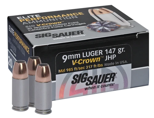 SIG Sauer Elite Performance 9mm Luger Ammo - 147 Grain | JHP | 20rd Box