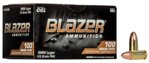 CCI Blazer Brass 9mm Luger Ammo - 115 Grain | FMJ | 100rd Box