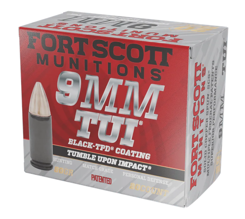 Fort Scott Munitions Tumble Upon Impact (TUI) 9mm Luger Ammo - 80 Grain | Solid Copper | 20rd Box (9MM080SCVTPD)