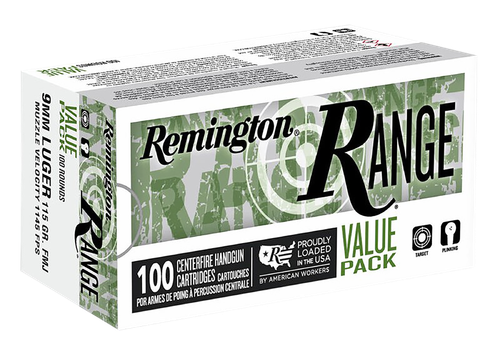 Remington Range Value Pack 9mm Luger Ammo - 115 Grain | FMJ | 100rd Box