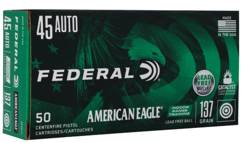 Federal American Eagle Indoor Range Training 45 ACP Ammo - 137 Grain | Solid Copper | 50rd Box