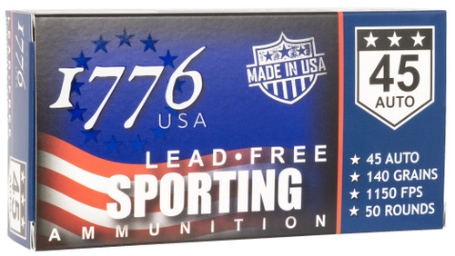 1776 USA Lead Free Sporting 45 ACP Ammo - 140 Grain | FMJ | 50rd Box