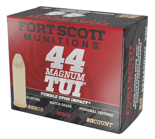 Fort Scott Munitions Tumble Upon Impact (TUI) 44 Mag Ammo - 200 Grain | Solid Copper | 20rd Box
